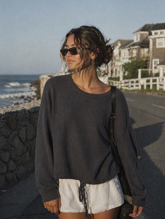Barefoot Dreams Sweaters - Barefoot Dreams CozyChic Ultra Lite Gray Pullover Tie Hem Top L